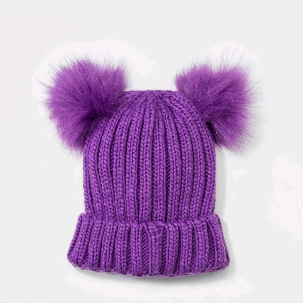 Girls' Faux Fur Pom Beanie - Cat & Jack One Size